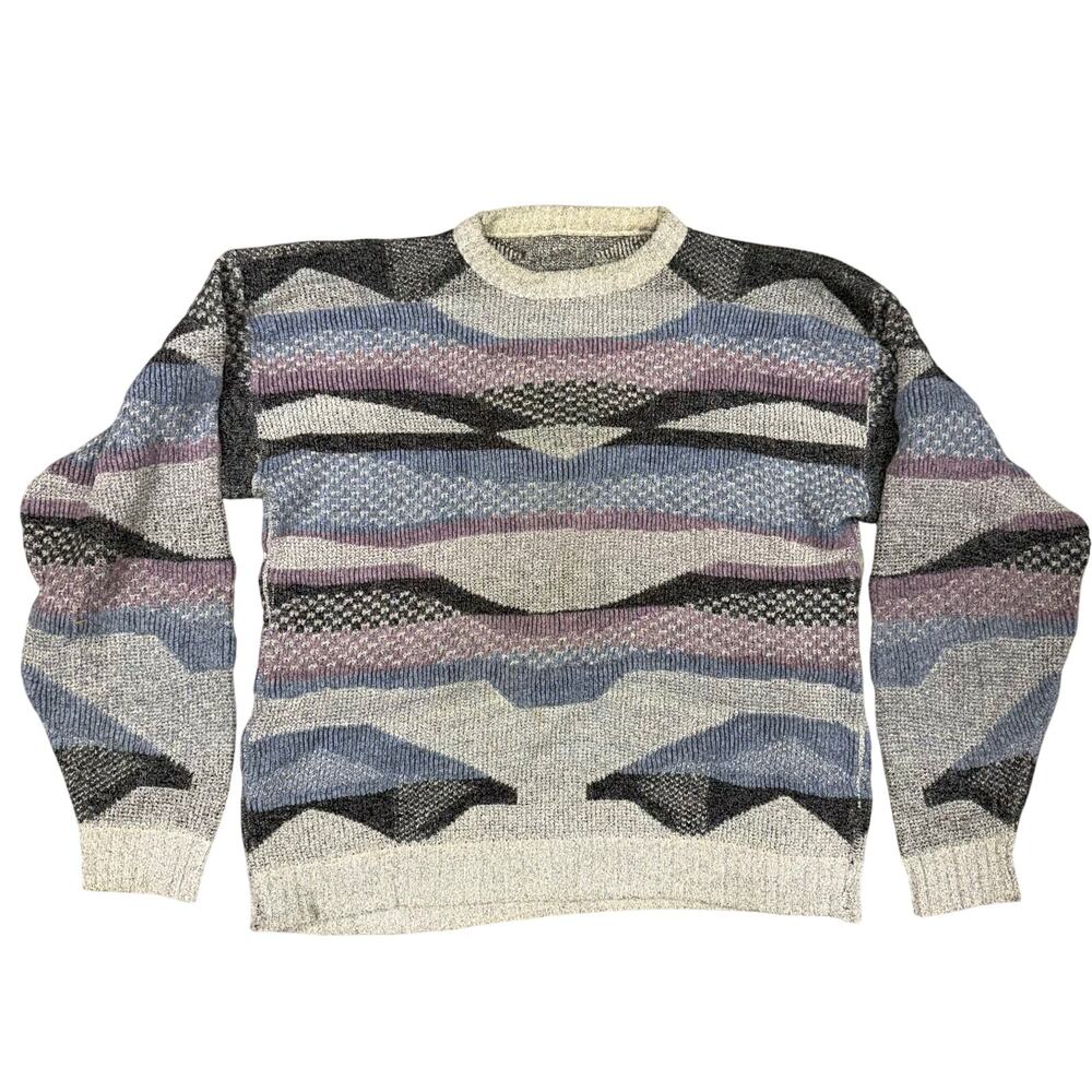 Vintage Ellis Island? Sweater L? Multicolor Striped Knit Crewneck Heavy 90s Mens